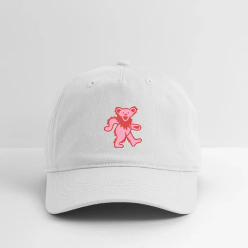 Pink Dancing Bear Grateful Dead Stealie Dad Hat - white